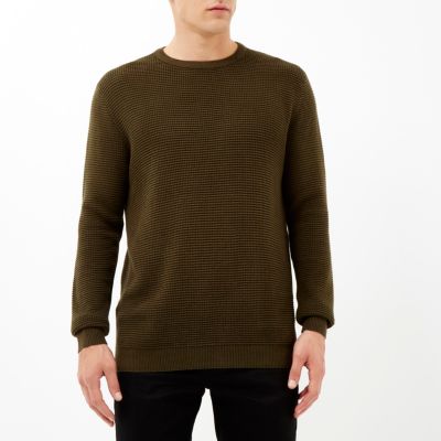 Khaki green waffle long sleeve top